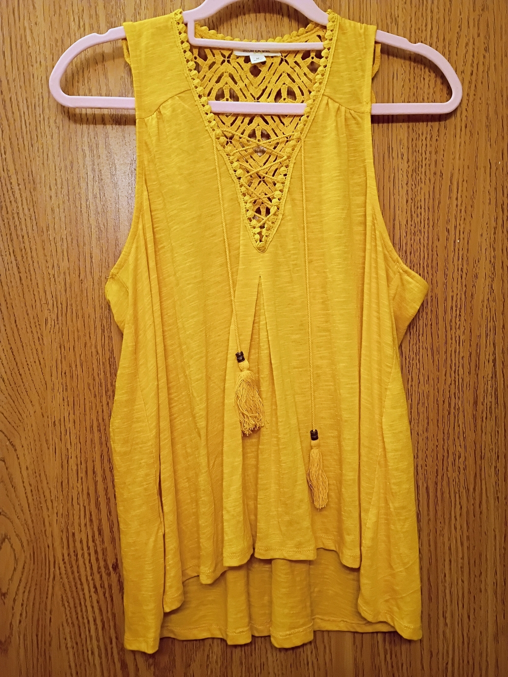 Taylor & Sage Mustard Crochet V-Neck Tank